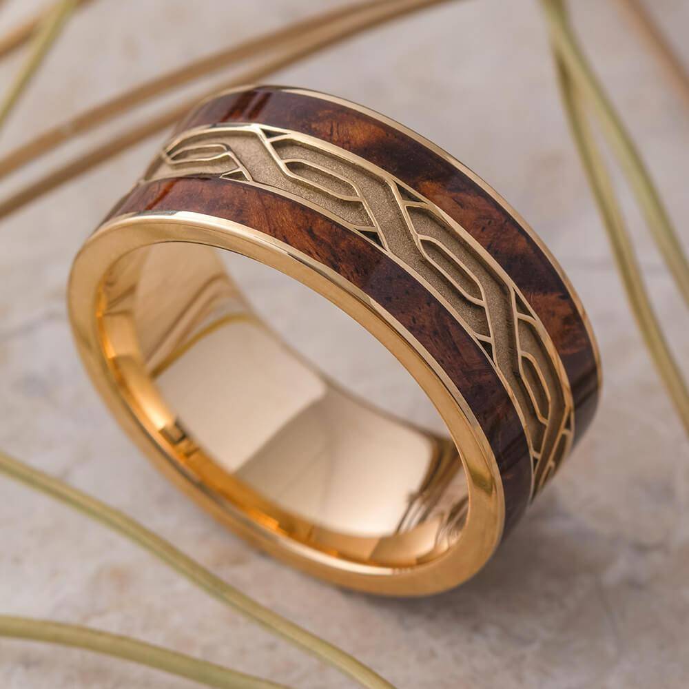 Yellow Gold Celtic Ring with Wood