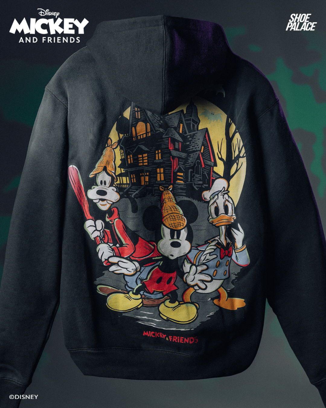 Mickey and friends graphic hoodie featuring Halloween theme.