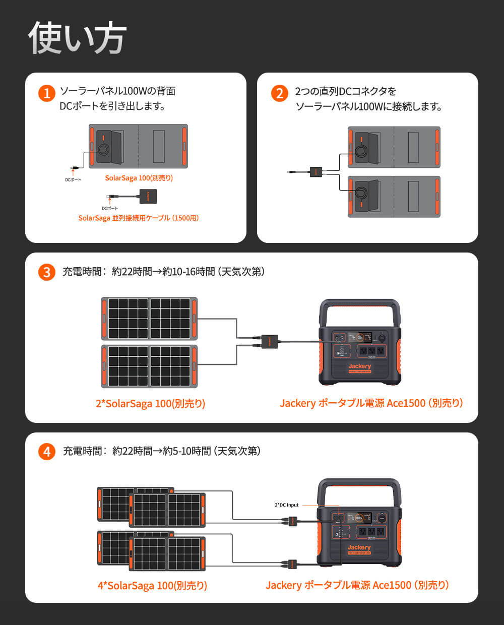 Jackery Solarsaga 並列接続用ケーブル（Jackery ポータブル電源1500「PTB151」専用）の使い方①