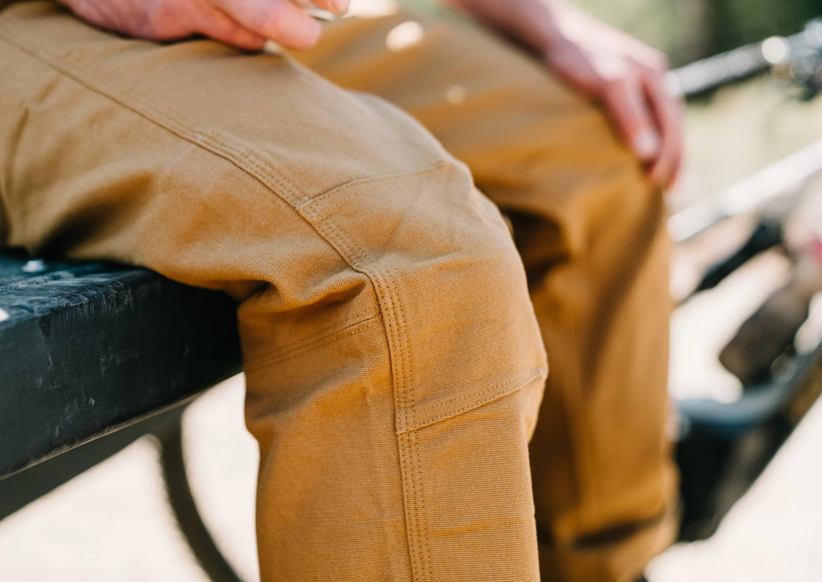 Showcasing articulated knees on the Cast Iron Sierra Pants