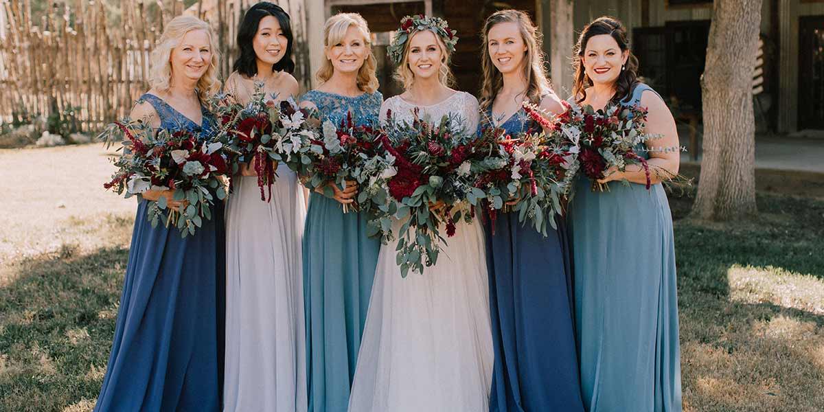 Mismatched Blue Bridesmaid Dresses