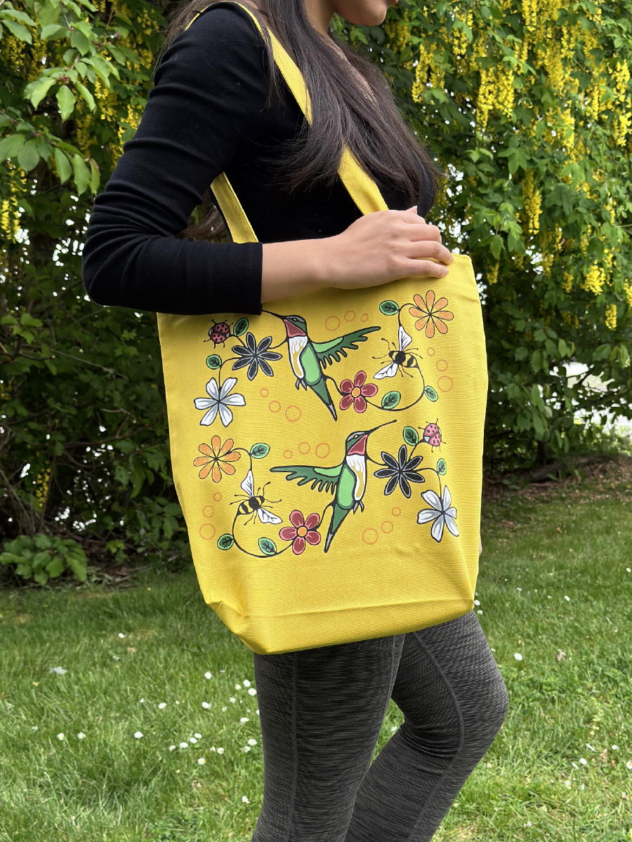 Hummingbird (Nenookaasi) Canvas Tote by Storm Angeconeb, Lac Seul First Nation, Ojibwe