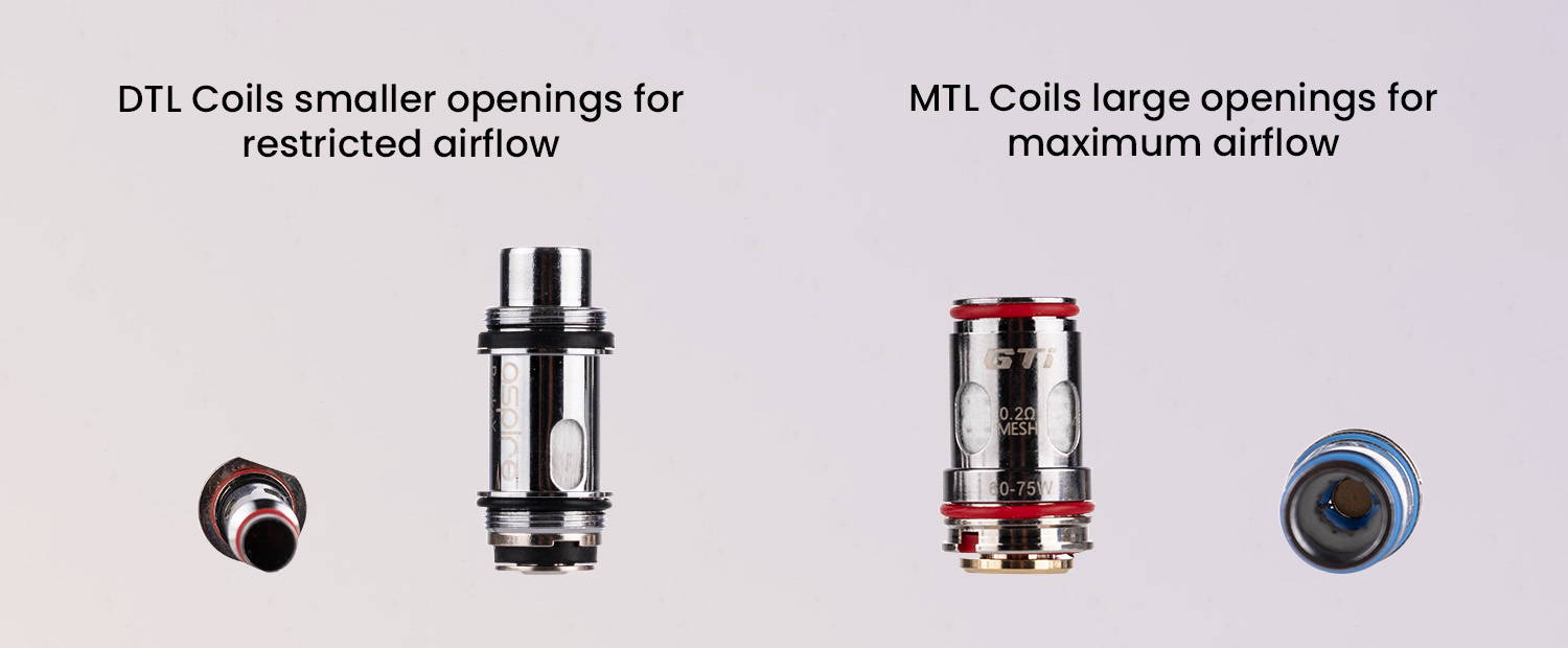 Photo showing DTL and MTL vape coils
