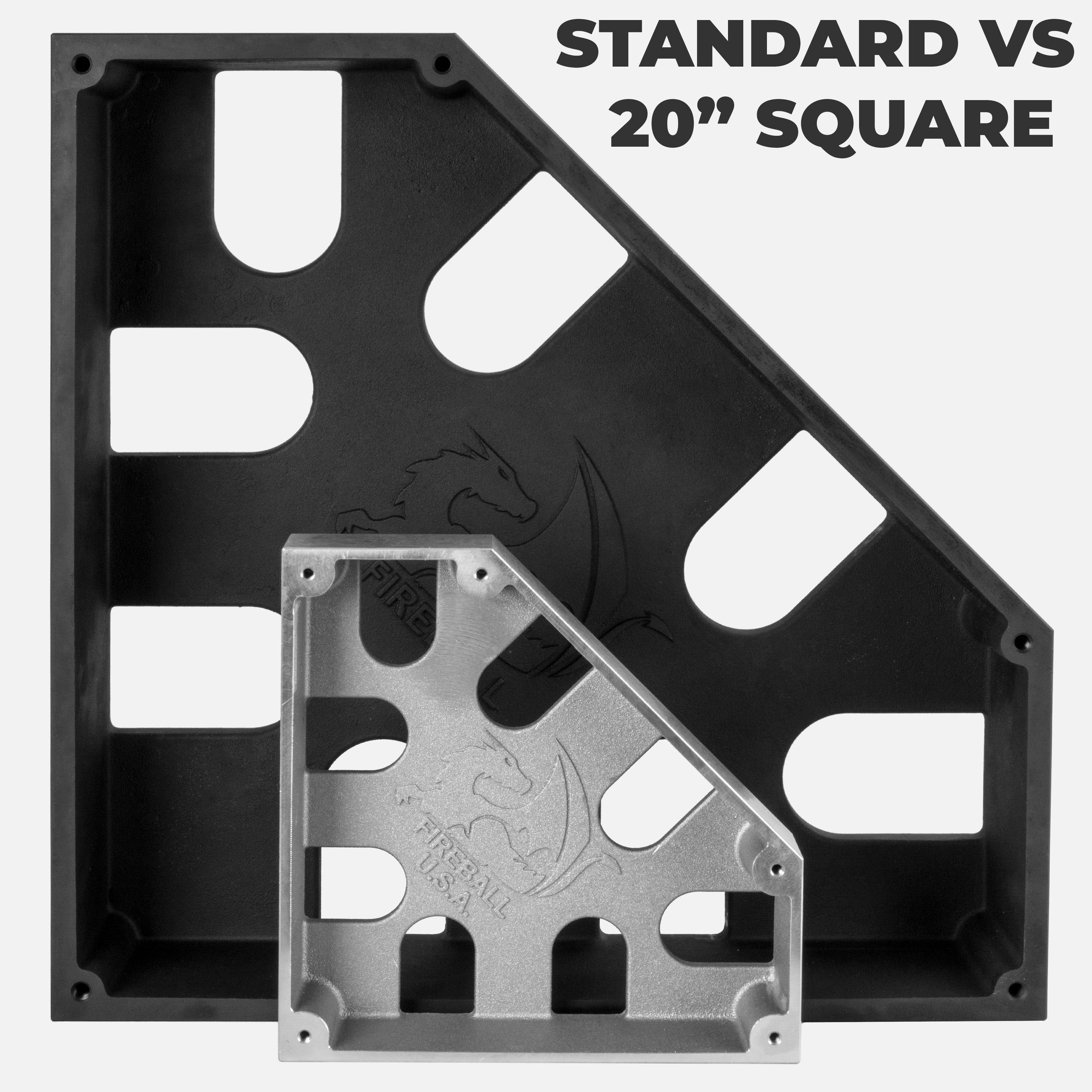 Comparison of standard and 20-inch square mounting plates.