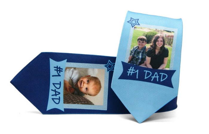 Custom father's day tie with kid's  picture and #1 dad text