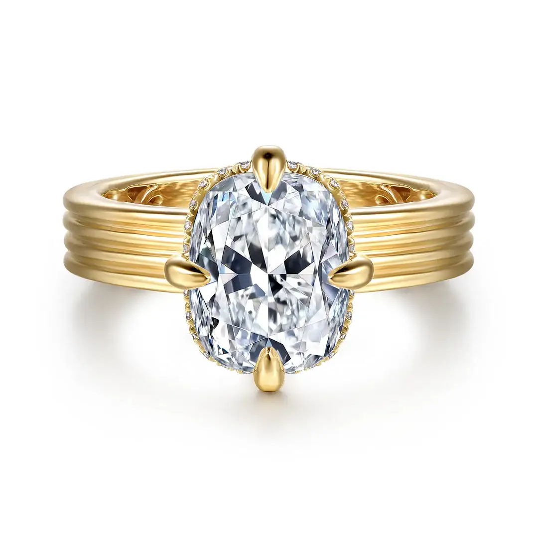 Gabriel & Co. 14K Yellow Gold Compass Prong Cushion Solitaire Engagement Ring