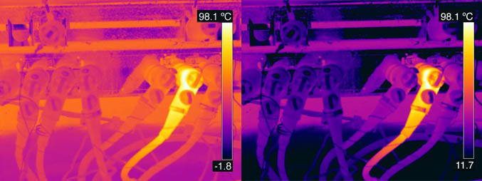 Properly adjusting level and span in FLIR Thermal Studio Suite helps highlight failing equipment.
