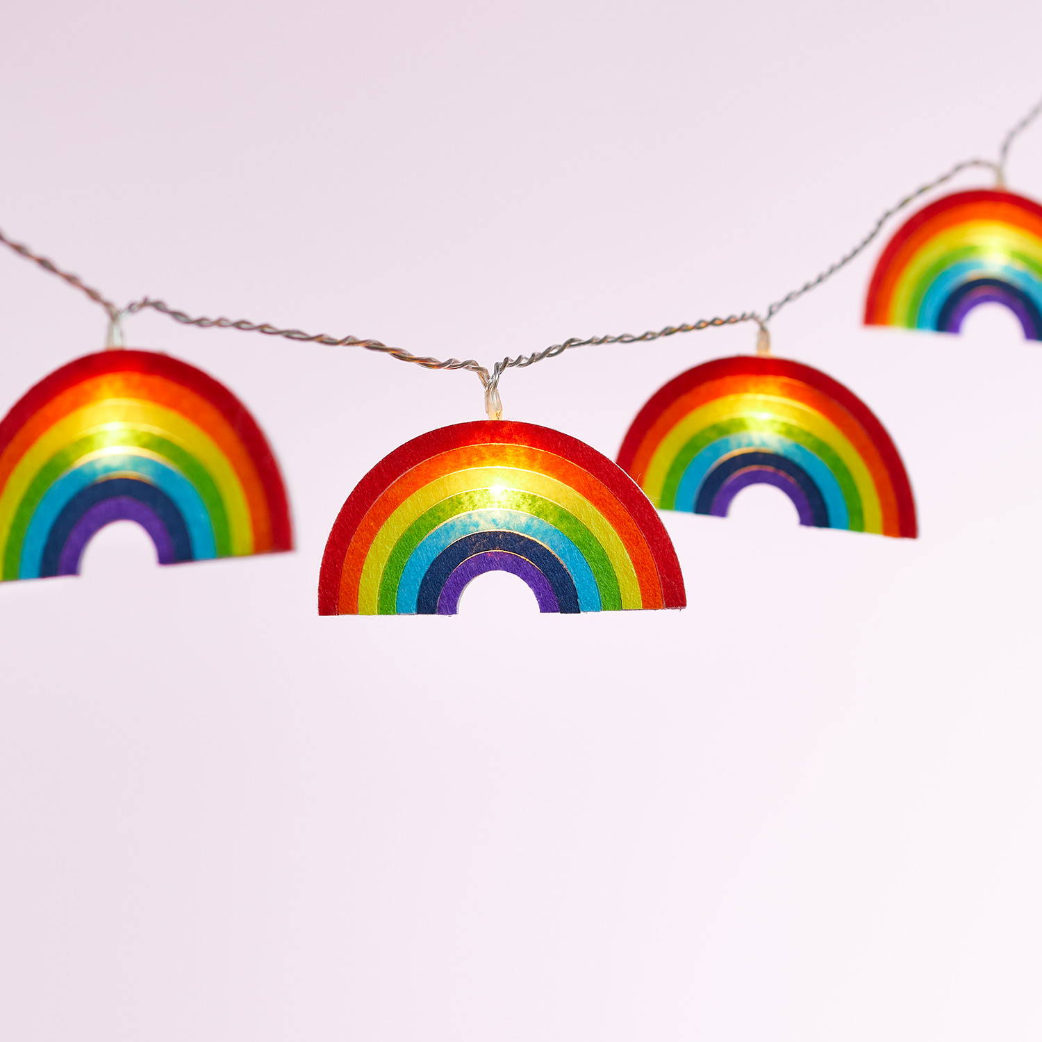 Felt rainbow fairy lights illuminated 