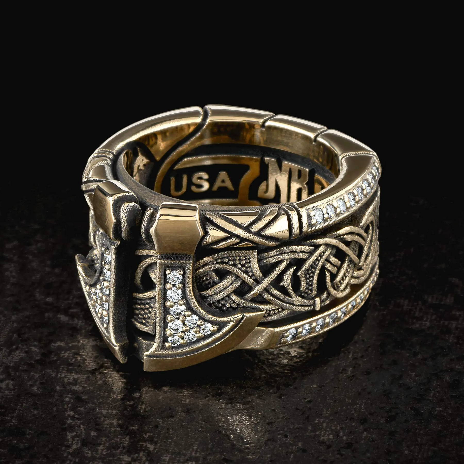 The 14K Jawbone Collection Einherjar Band Ring with Diamonds