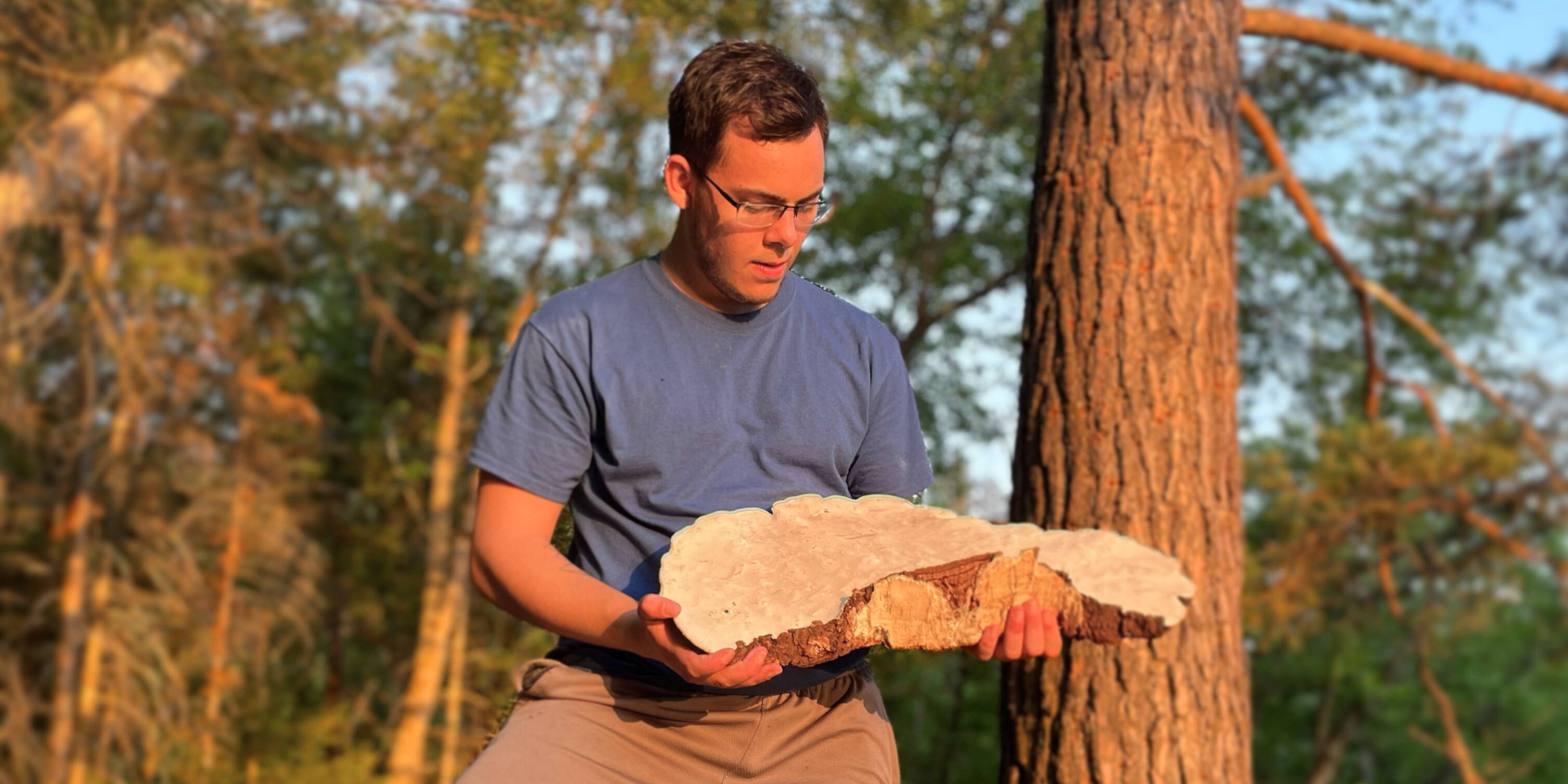 Mushroom Forager Garrett Kopp with Wild Artist's Conk Fruiting Body Mushroom