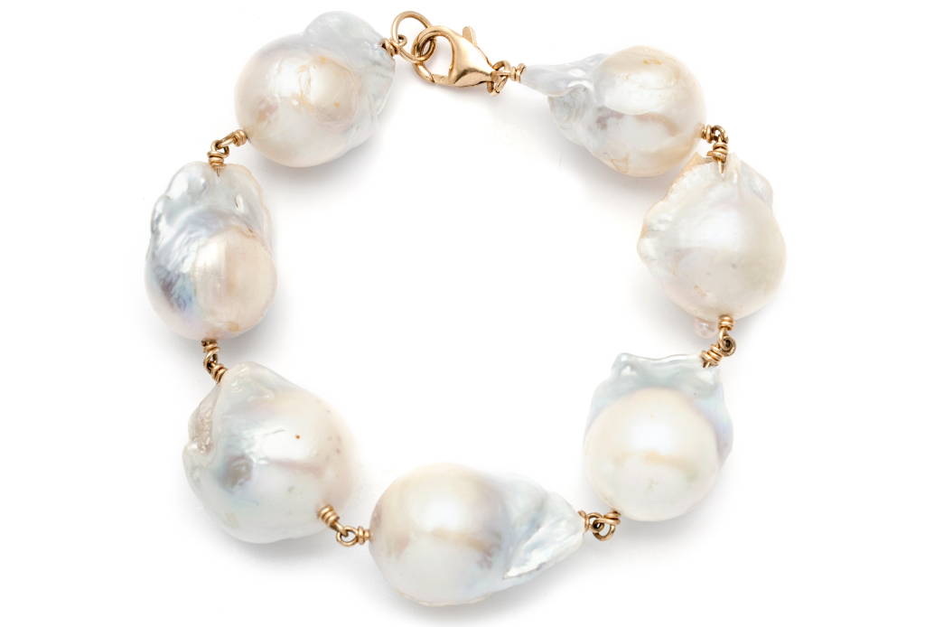 Pearl Dream Bridal Bracelet: Live your bridal dream in this instant heirloom, an elegant handmade designer pearl bracelet featuring big, creamy baroque pearls. 