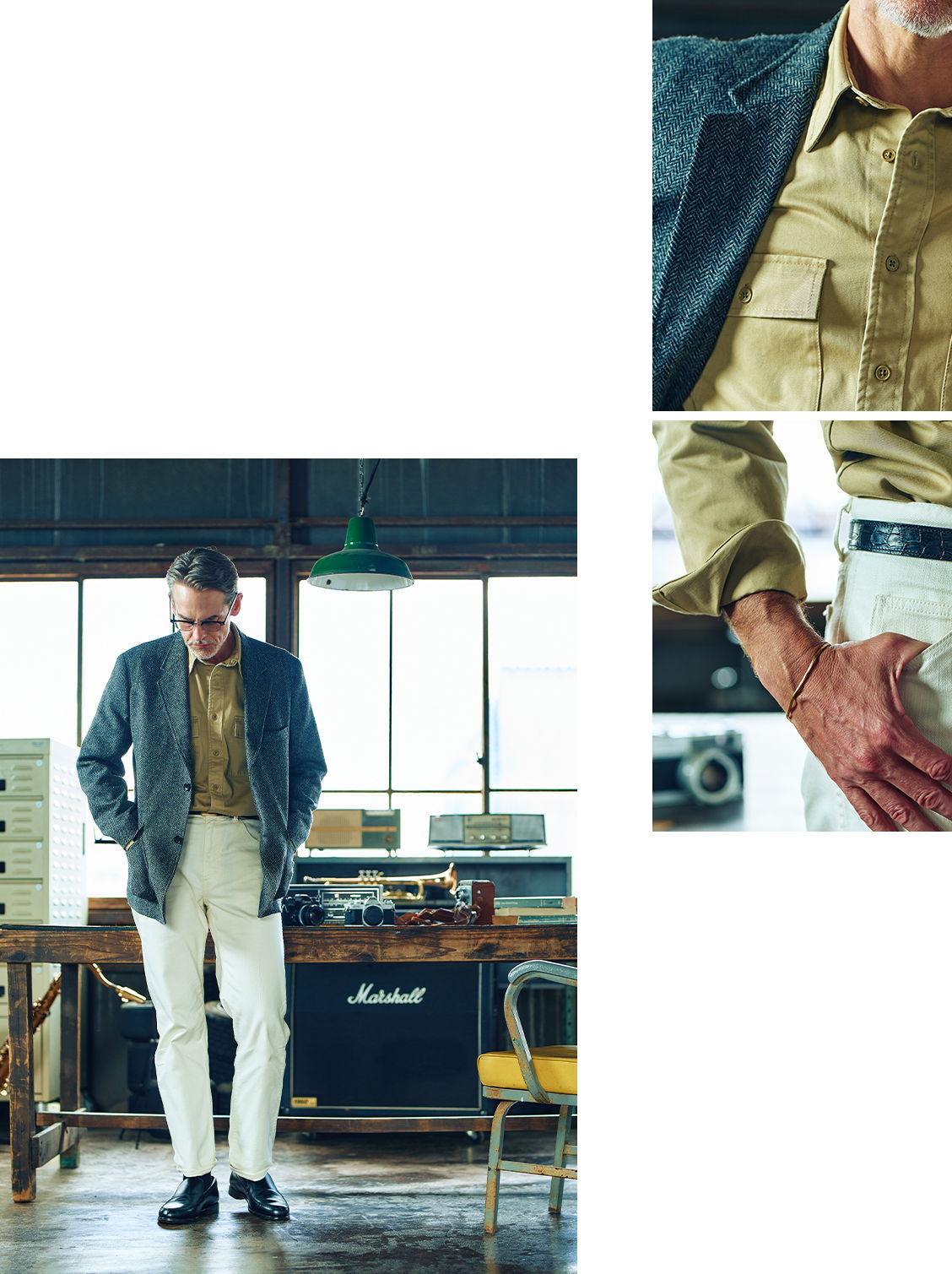 Man in stylish outfit standing in a vintage-inspired room.