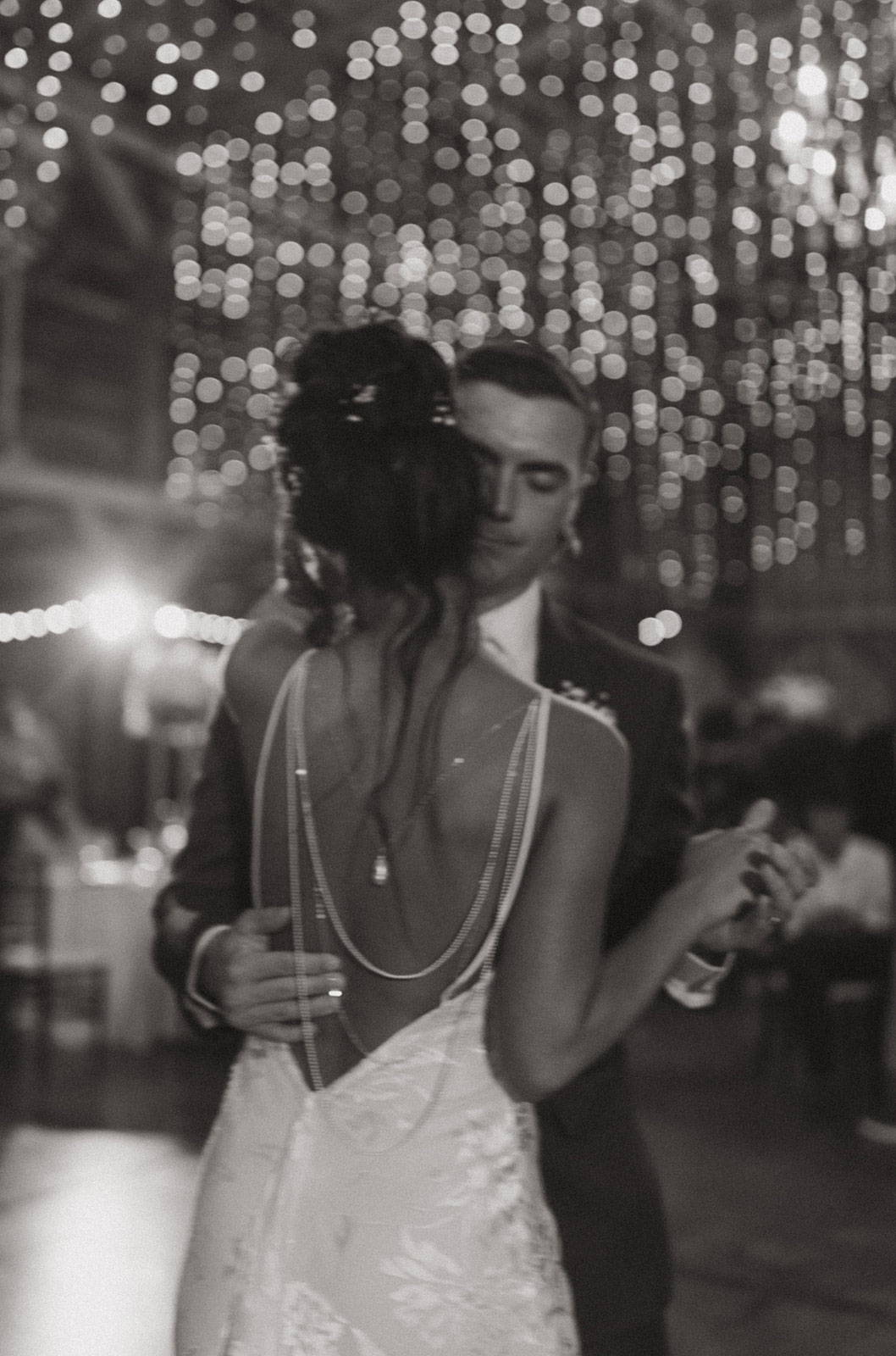 Bride and groom dancing