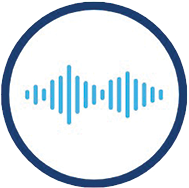 Sound wave icon in a circular design.