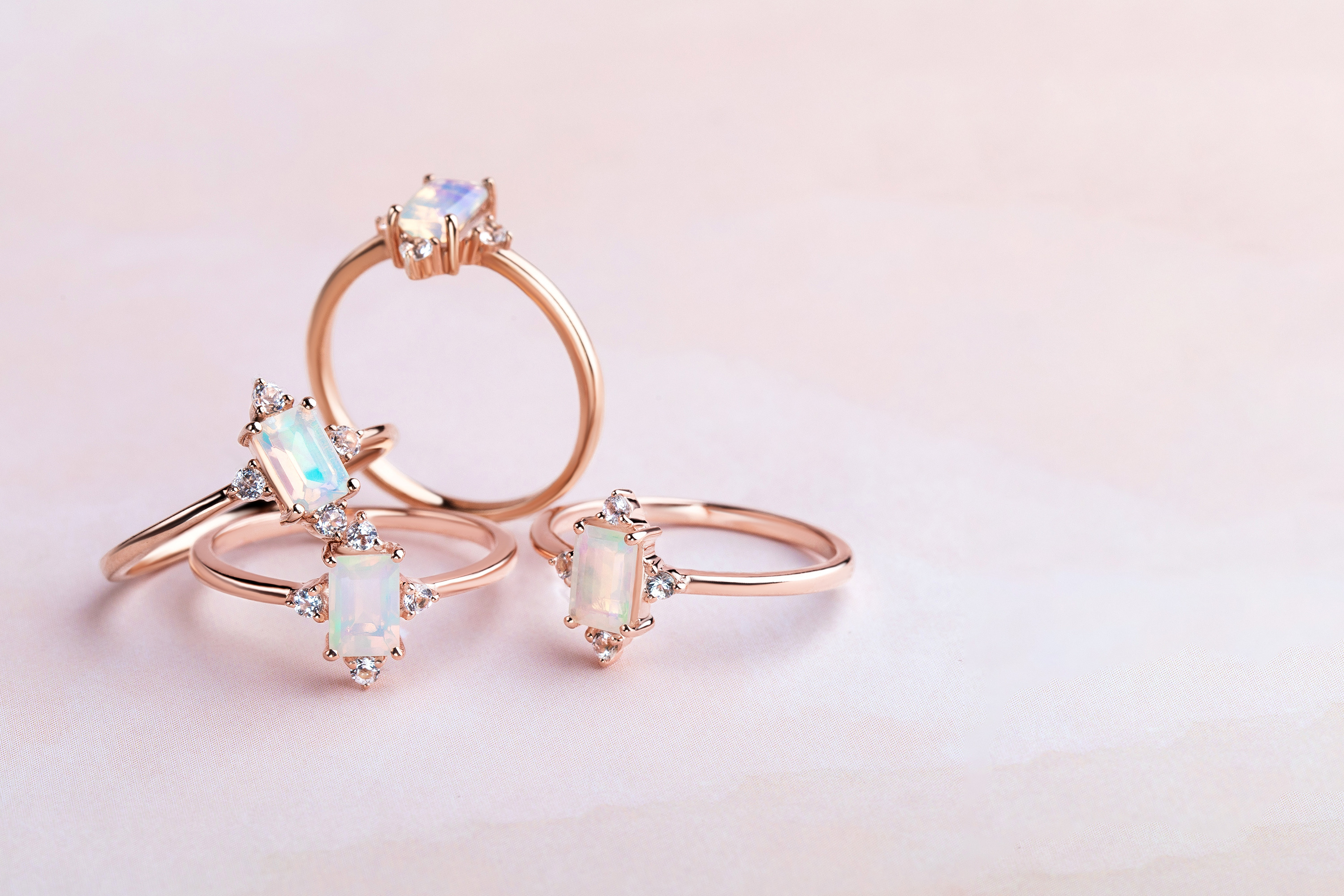 The Opal Ring Gracious in 14kt Rose Gold Vermeil is shown in different angles.