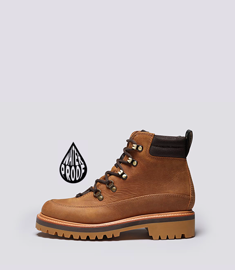Thomasina Brown waterproof hiking boot with laces and rugged sole.