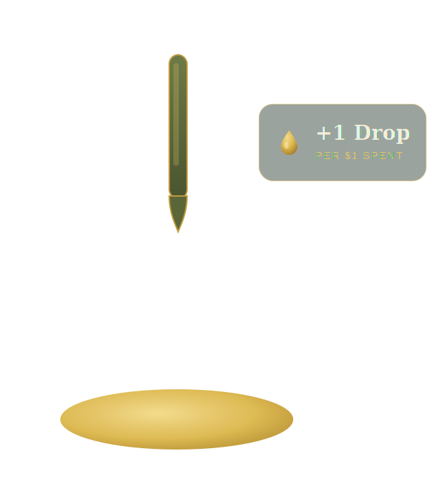Illustration of a pen with a drop symbol and reward text.