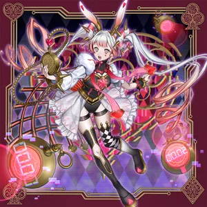 Magical girl with rabbit ears and time-themed accessories