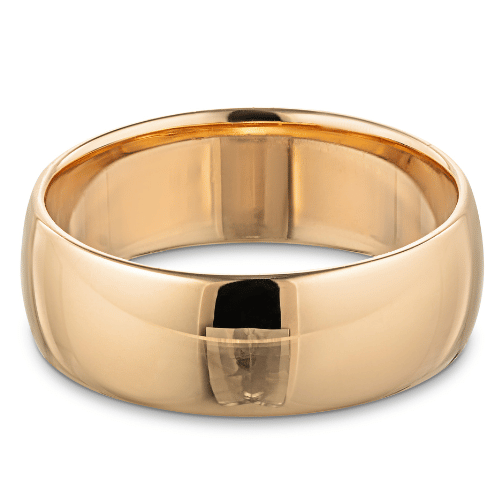 Comfort fit mens wedding band in 14k rose gold metal by MiaDonna