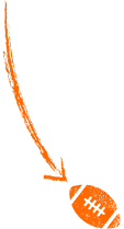 An orange football with an arrow indicating movement.