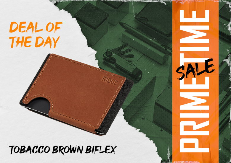 Tobacco brown biflex wallet with sale promotion.