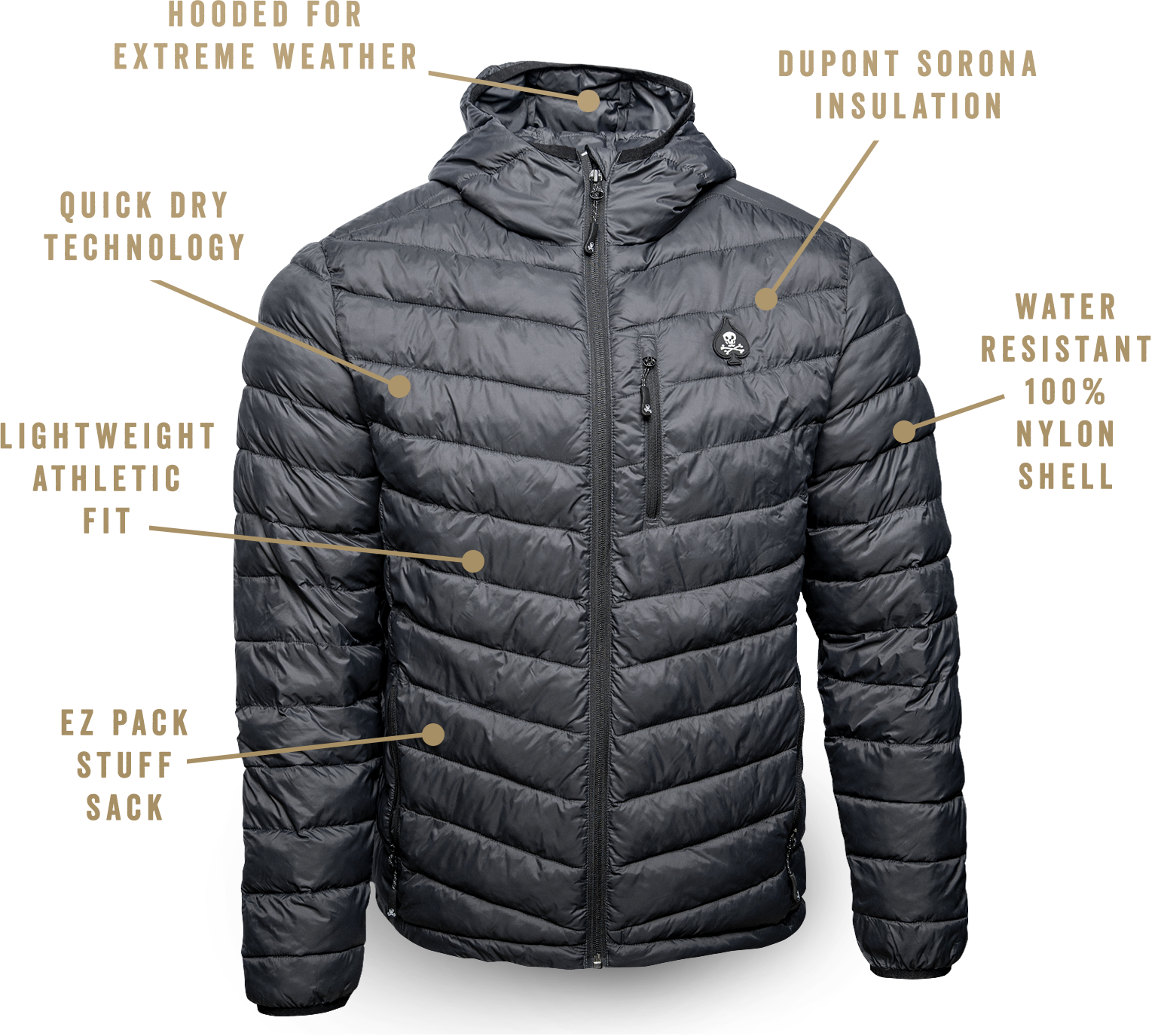 Hooded For Extreme Weather - Quick Dry Technology - Lightweight Athletic Fit - EZ Pack Stuff Sack - DuPont Sorona Insulation - Water Resistant 100% Nylon Shell