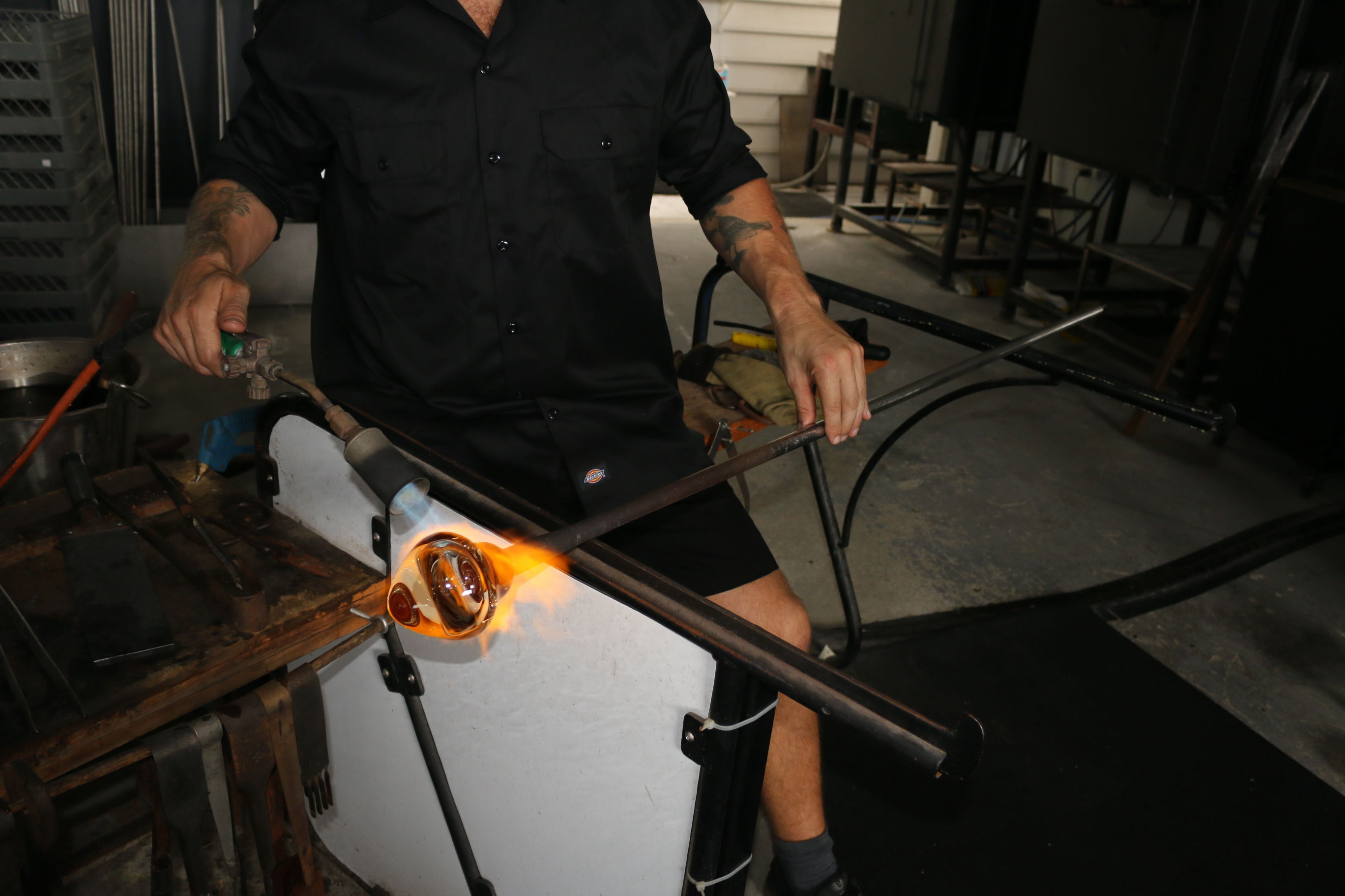 Glass blowing in action