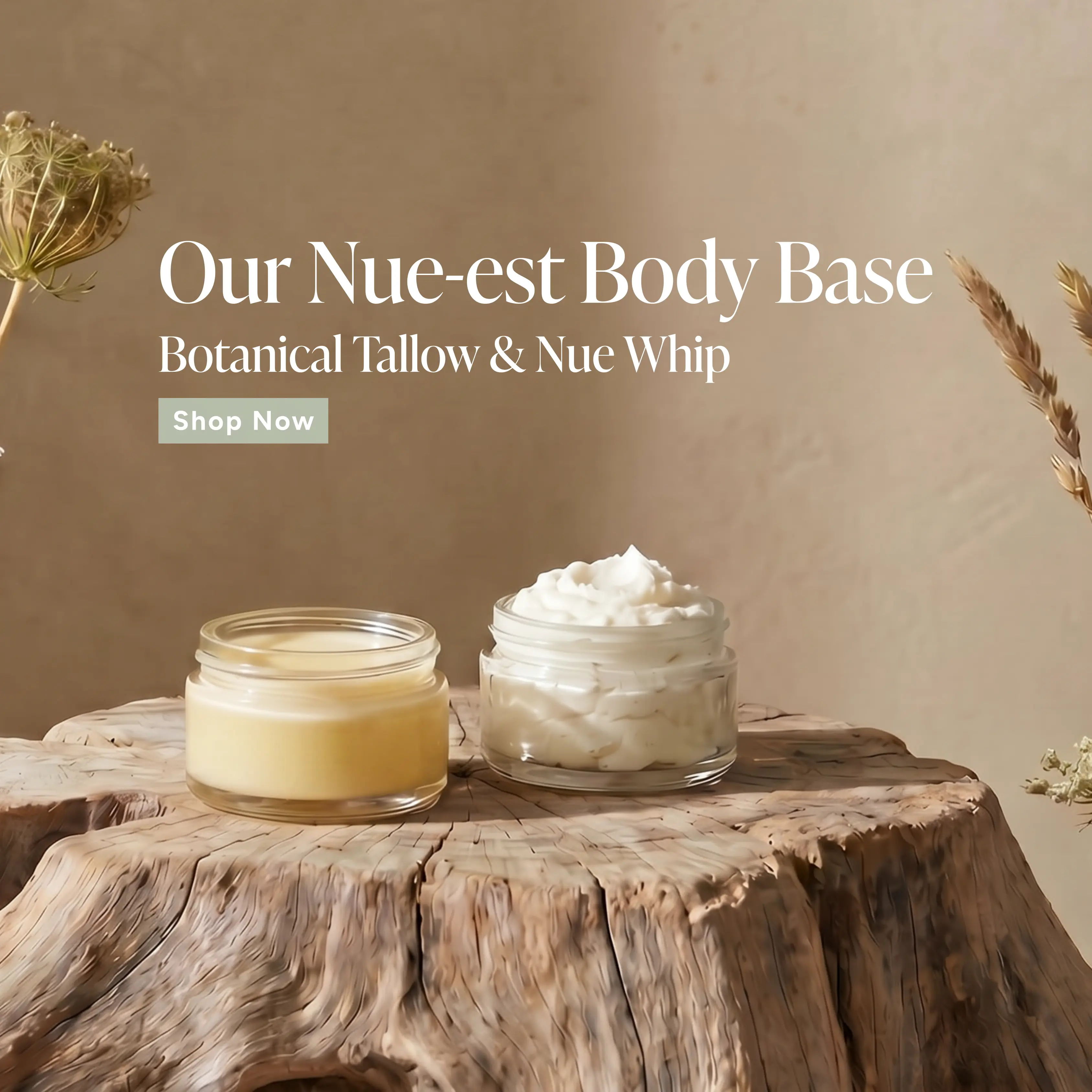 Two jars of body cream on a wooden surface, with text overlay.
