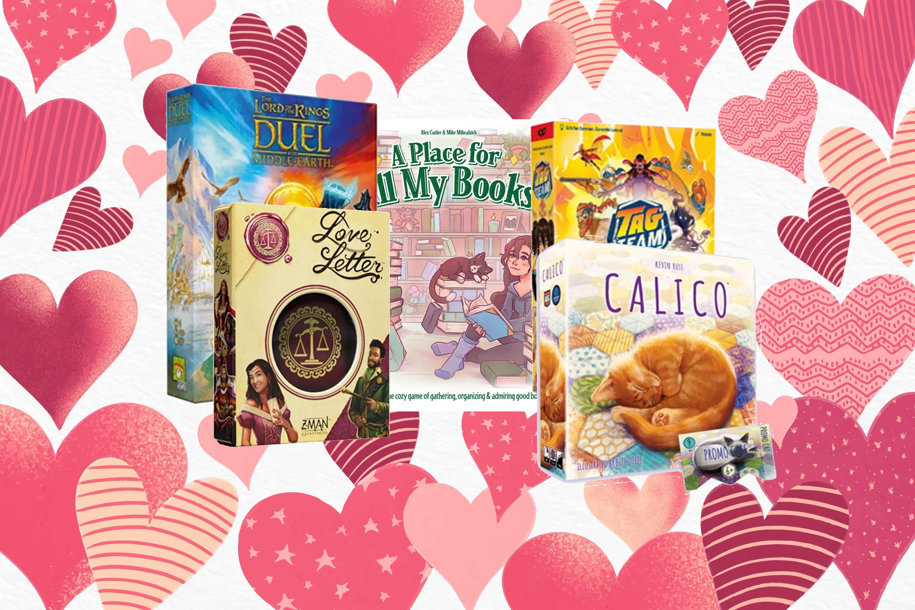 A selection of couple's board games for Valentine's Day.