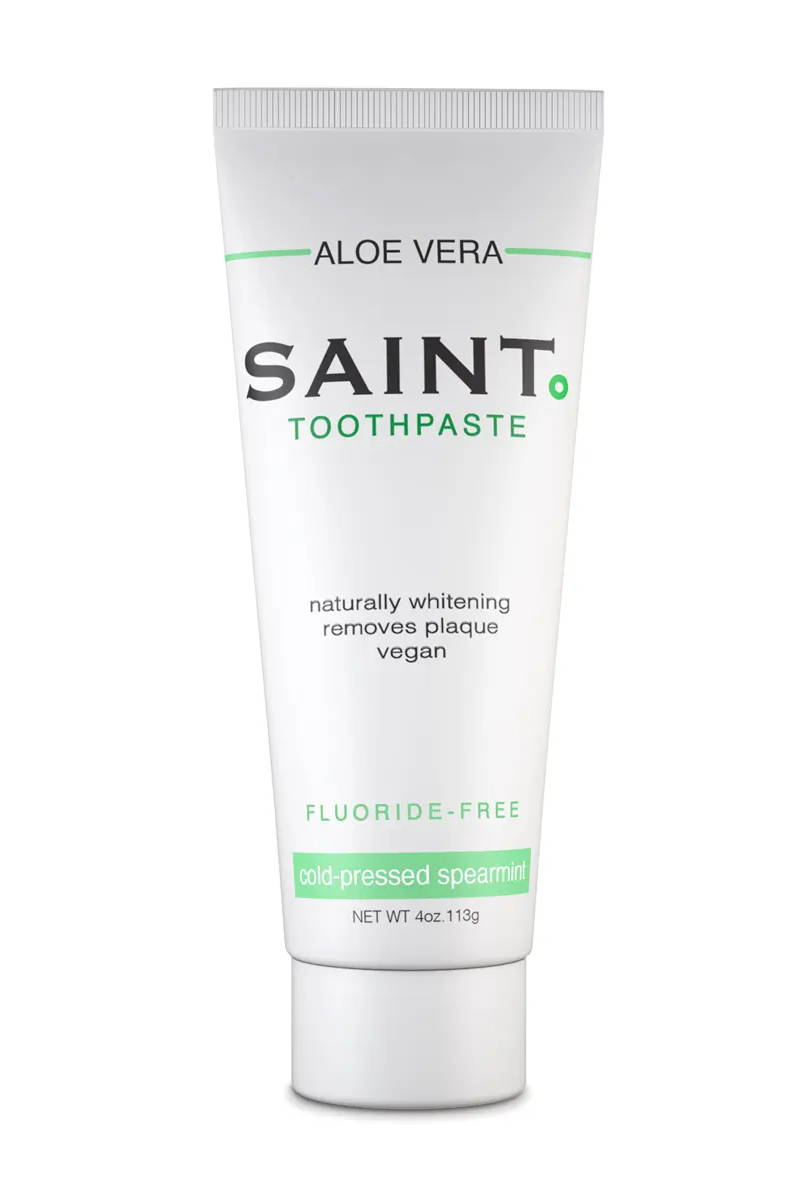 Saint's fluoride-free toothpaste tube.