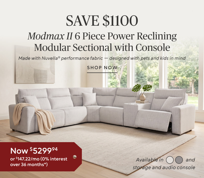 Save $1,100 on the Modmax II six-piece power reclining sectional with chaise, now $5,299.94.