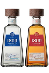 Two bottles of 1800 Tequila, one clear and one amber.