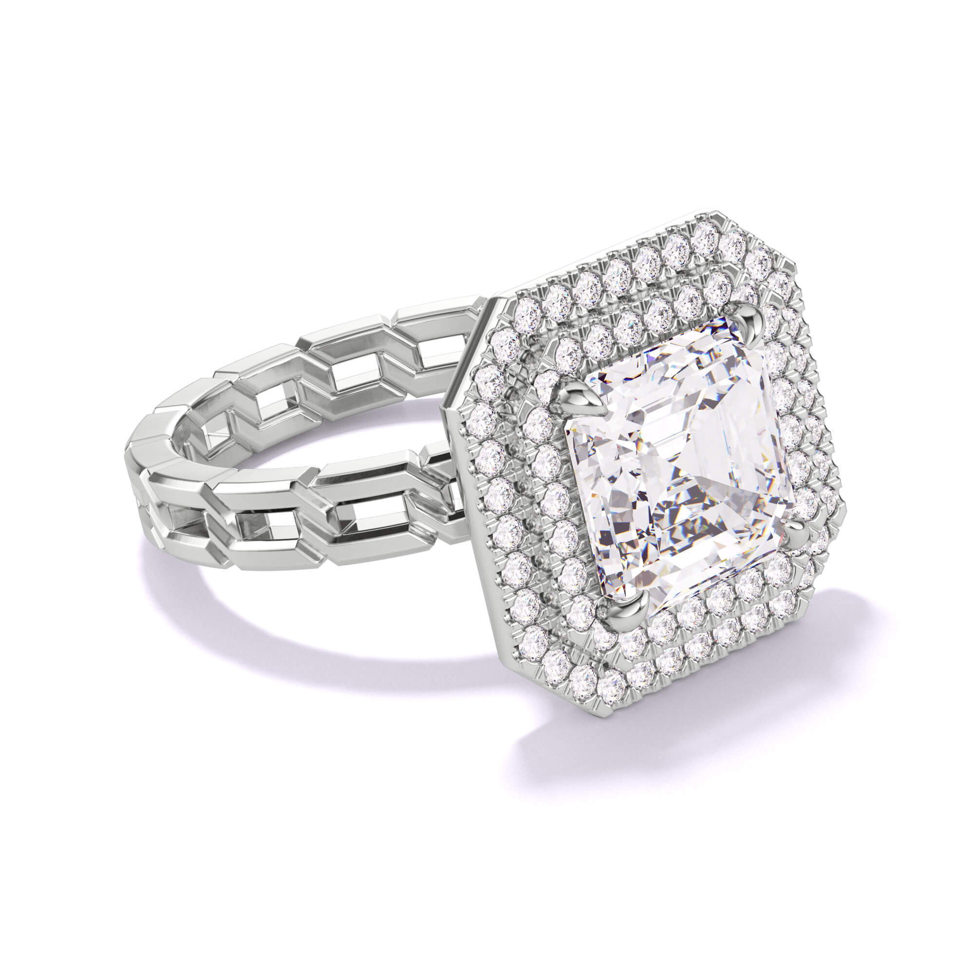 asscher cut diamond double halo engagement ring