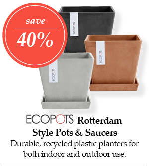 ECOPOTS Rotterdam Style Pots and Saucers - Save 40%! Durable, recycled plastic planters for both indoor and outdoor use.