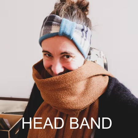 Fleece hand-made head band on a women’s head