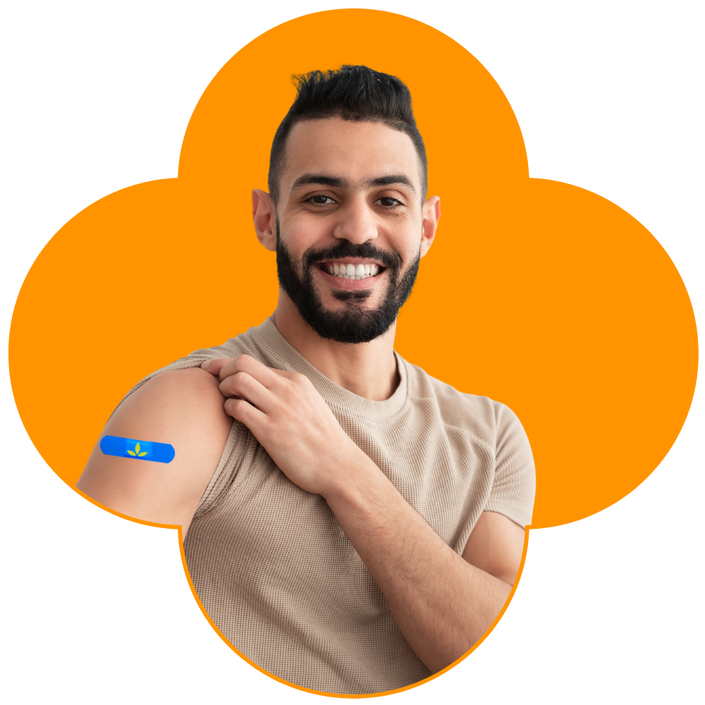 Man smiling showing recent flu vaccination