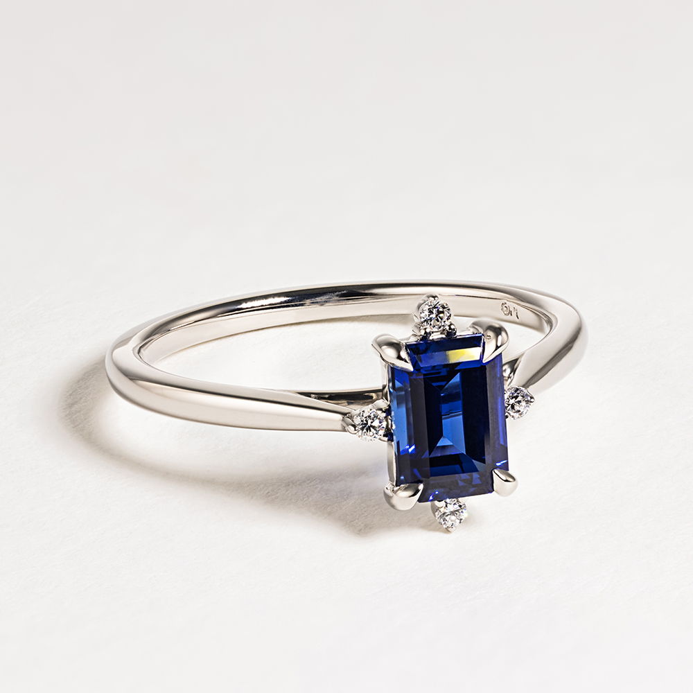 Zara Style Emerald Cut Blue Sapphire Affordable Engagement Ring