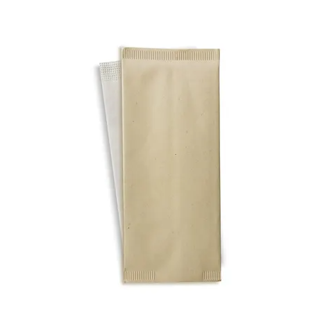 A brown bag with a paper napkin