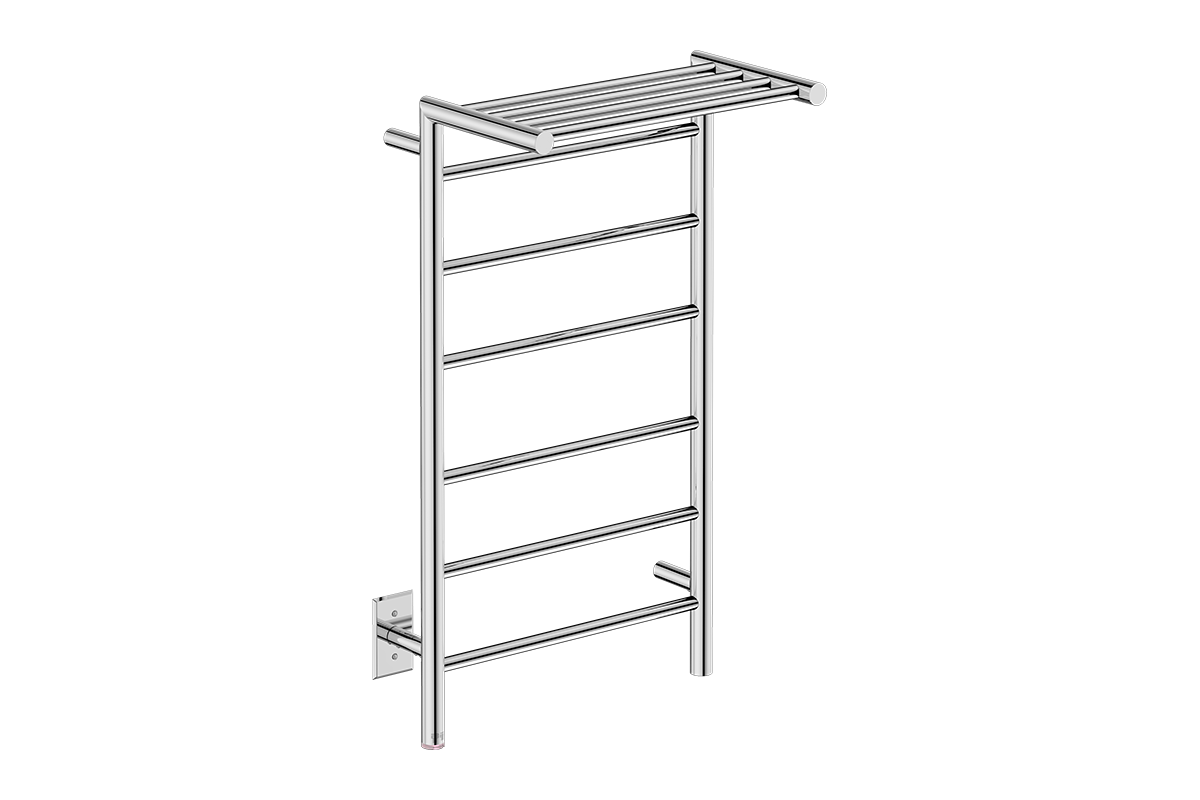 polished stainless steel EDGE 10 Bar 500mm Straight Heated Towel Rail with PTSelect Switch.