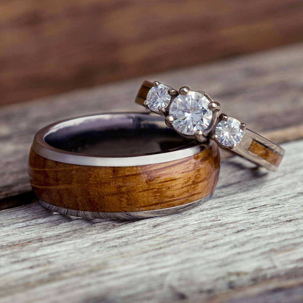Matching His and Hers Whiskey Wood Rings