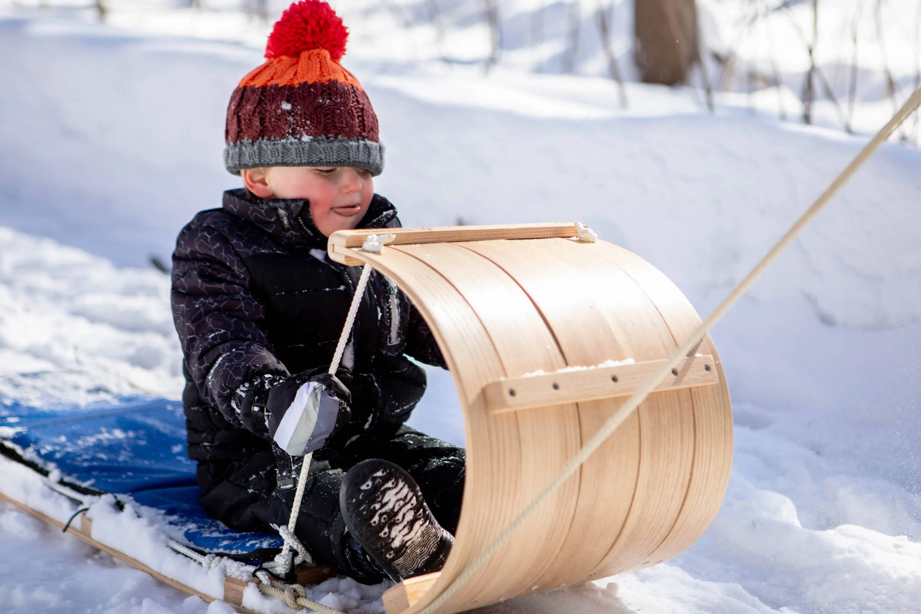 Handcrafted by Northern Toboggan Snow Day & Christmas Great Xmas Gift Classic Downhill Two Person Tobaggon Premium Quality Outdoor Sleds Wooden Toboggan Snow Sled for Kids & Adults 