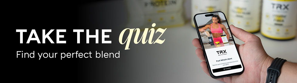 Person holding a phone displaying a quiz for finding a product blend.