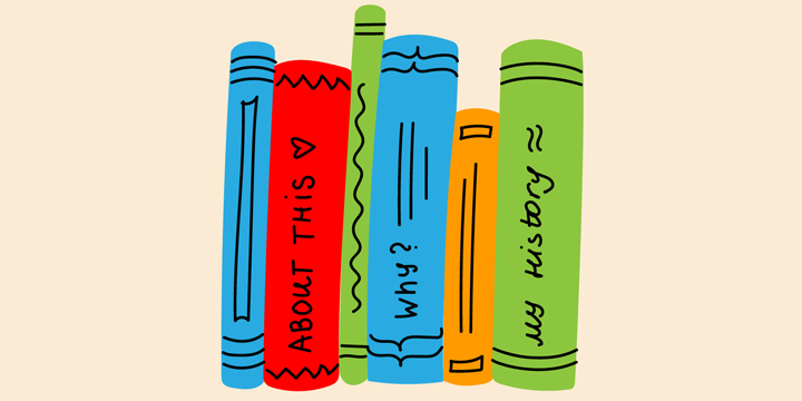 Colorful books stacked against a light background.