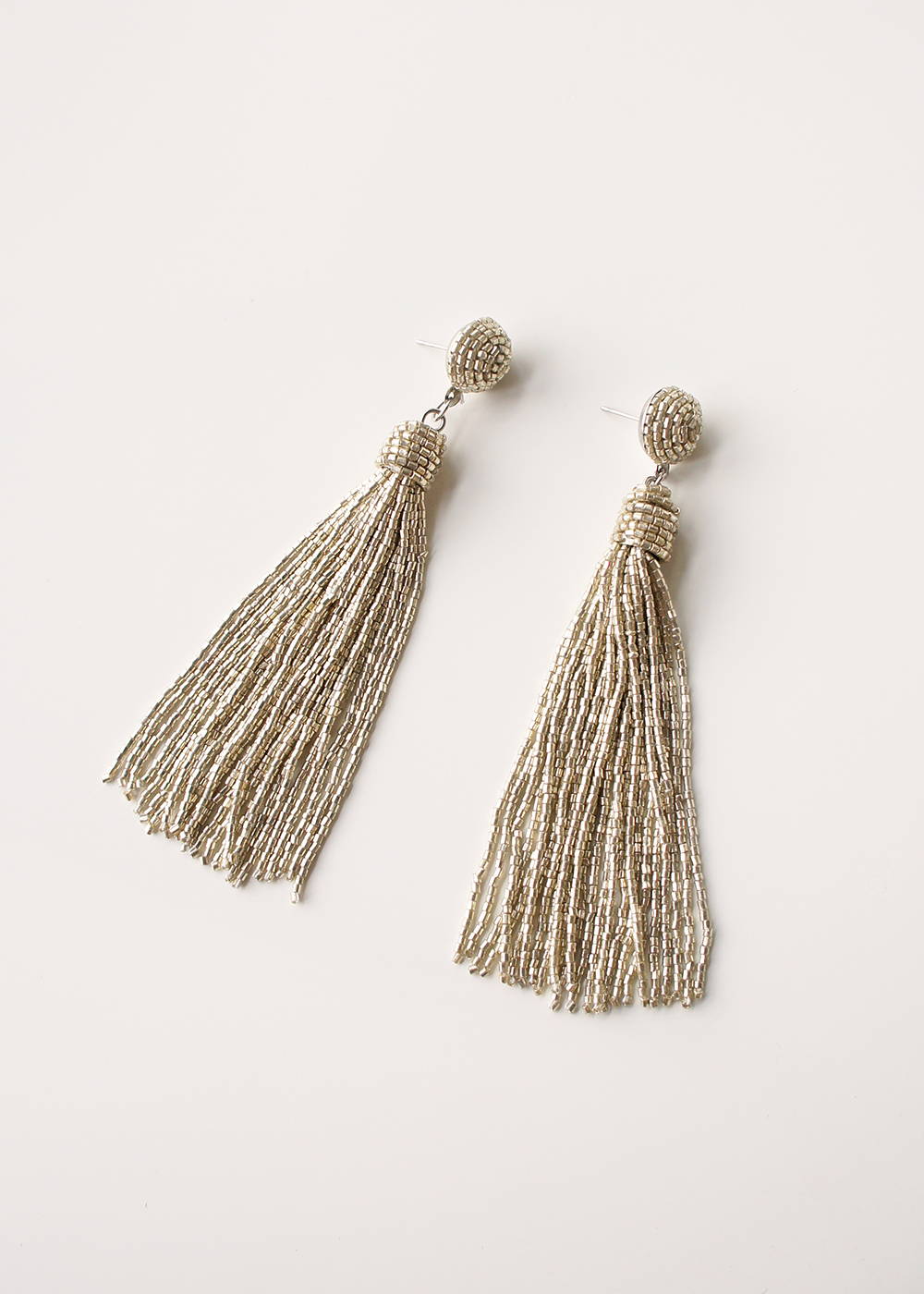 A pair of silver beaded tassel earrings