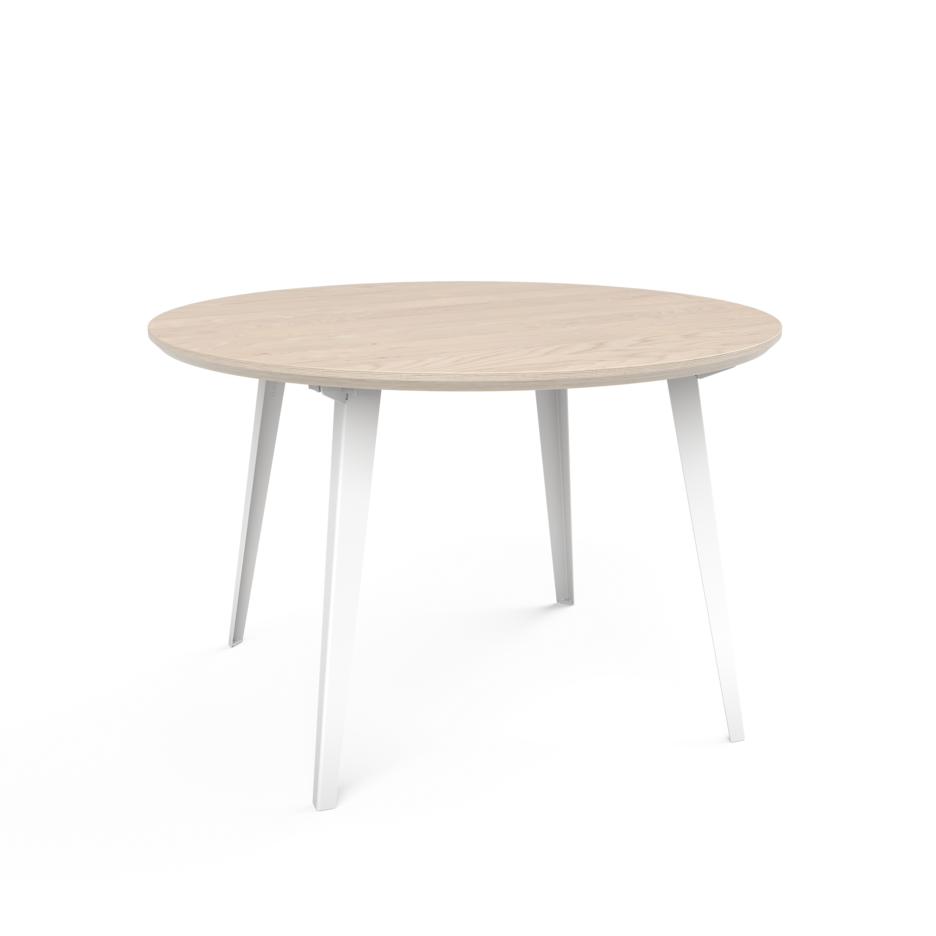Round Modern Table with light birch wood top and white metal legs