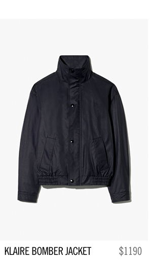 Black bomber jacket with a collar and pockets, priced at $1190.