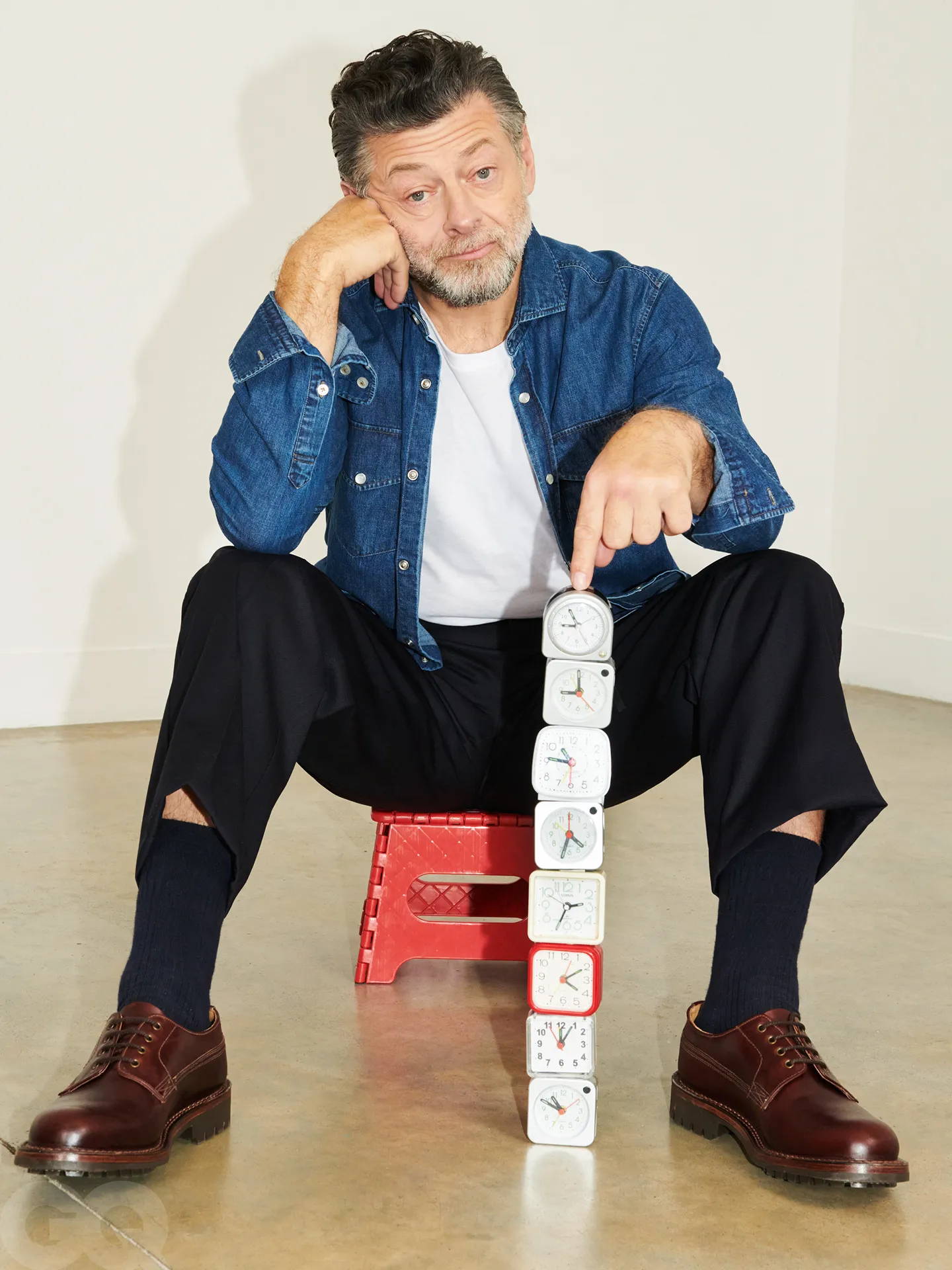 Andy Serkis in Grenson Victor. These shoes are made using a unique technique where the upper is stitched onto the welt, eliminating the gap between the upper and the sole, thus making the construction more water resistant.