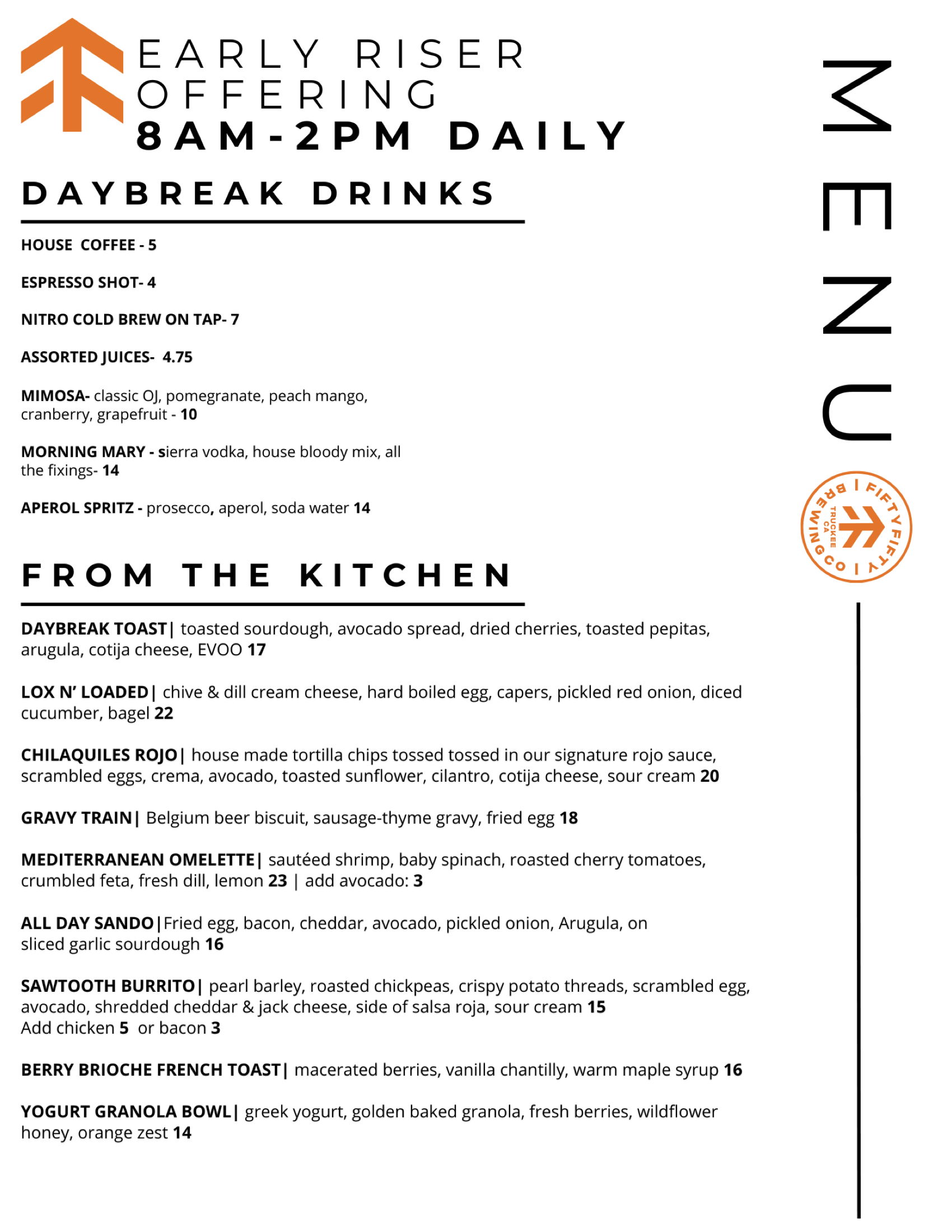 Early Riser Menu