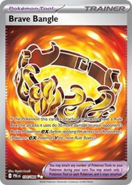 Brave Bangle Pokémon card featuring a fiery background and a detailed bracelet.