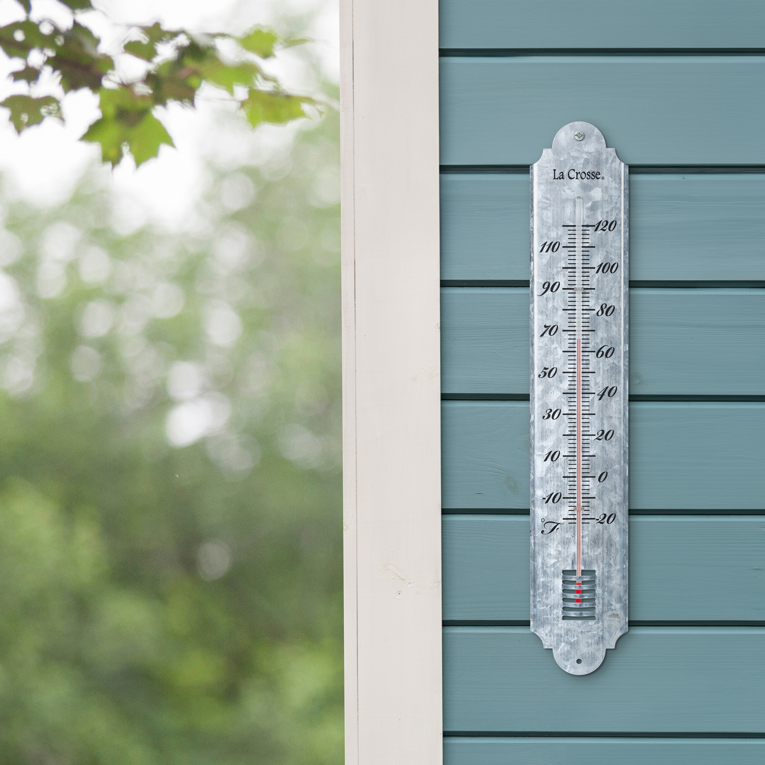 204-1550 Galvanized Metal 19.5 inch thermometer outdoor lifestyle image